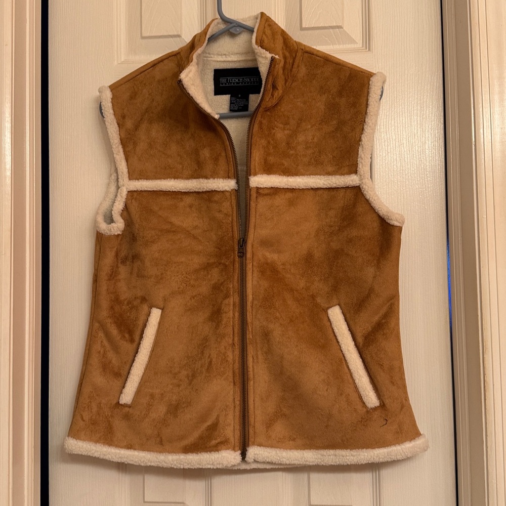 Tan Faux Shearling-Lined Vest with pockets